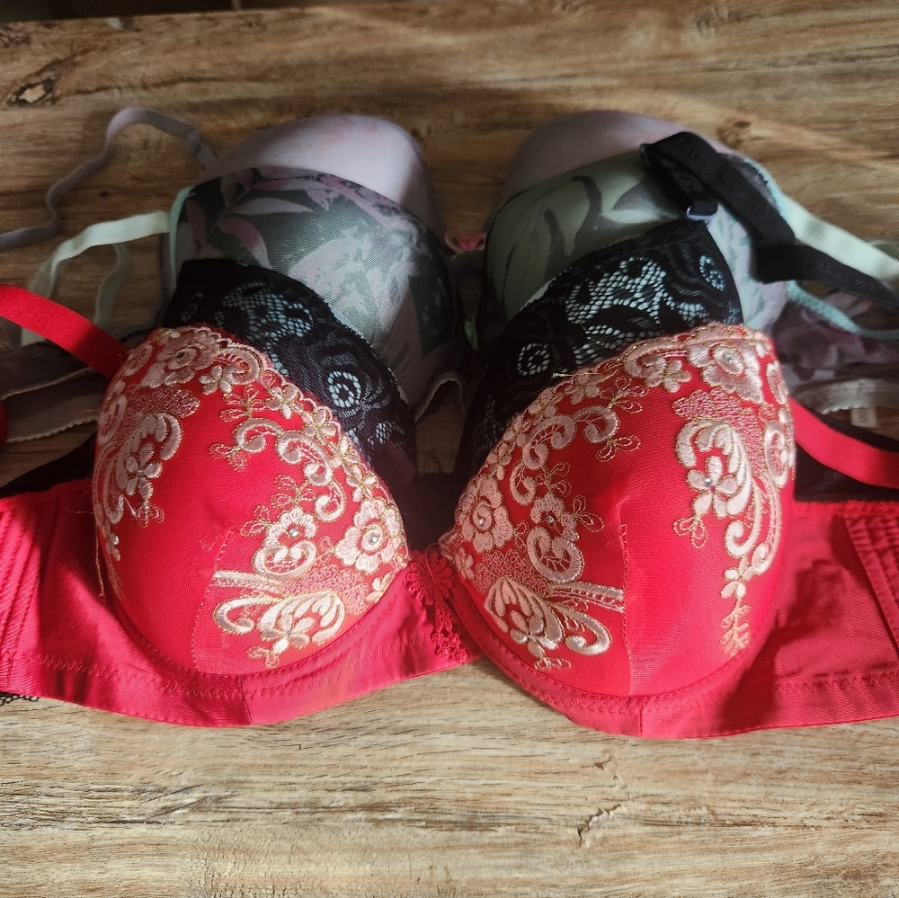 Elegant Lace Women's Bra Set - Red and Cream